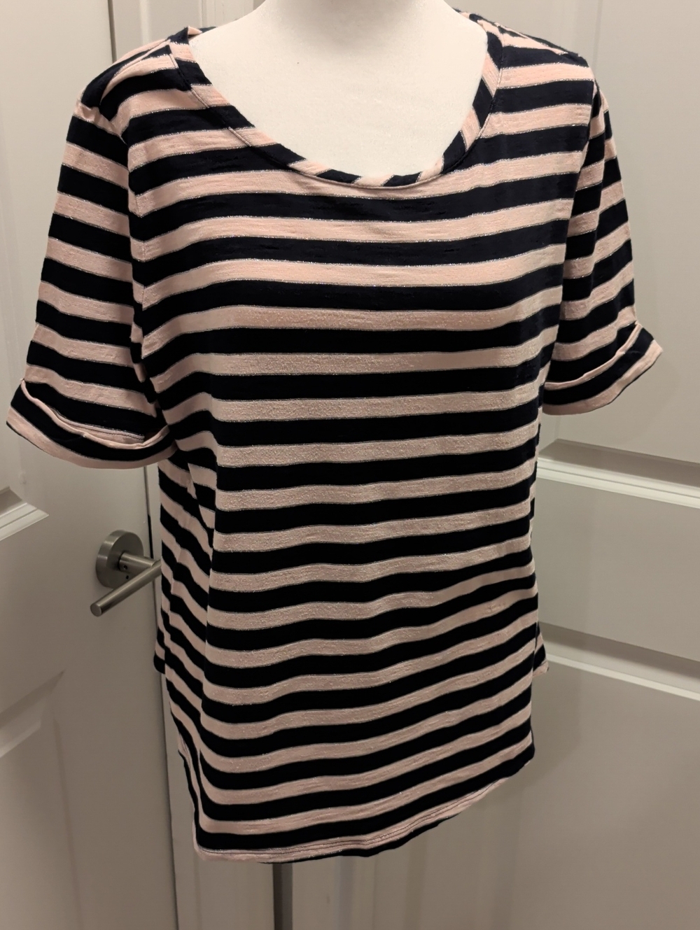 Talbots Plus Size X-  Dark Navy and Blush Peach,Silver Striped Tee